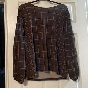 Brown Calvin Klein Ruched Long Sleeve Blouse NWT